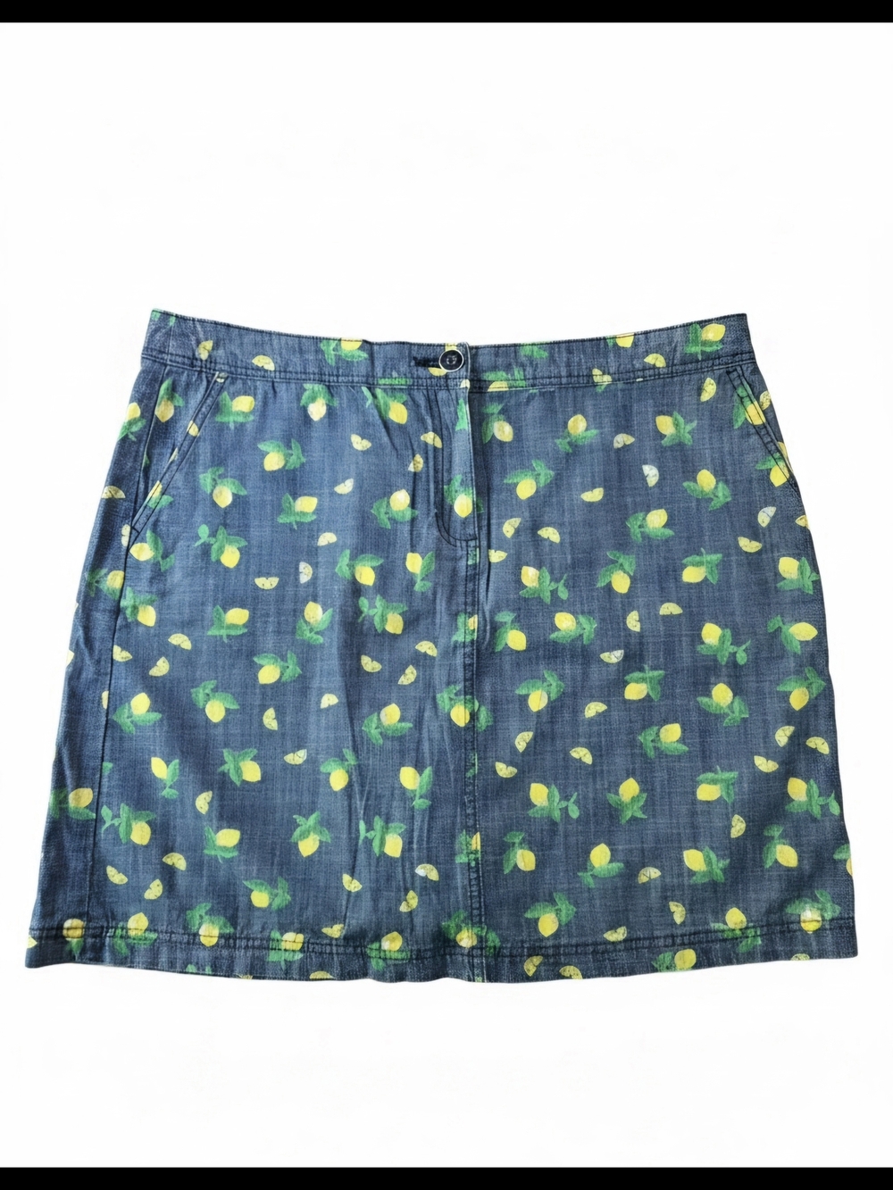 Karen Scott Lemon Print Denim Chambray Skort Skirt Size12